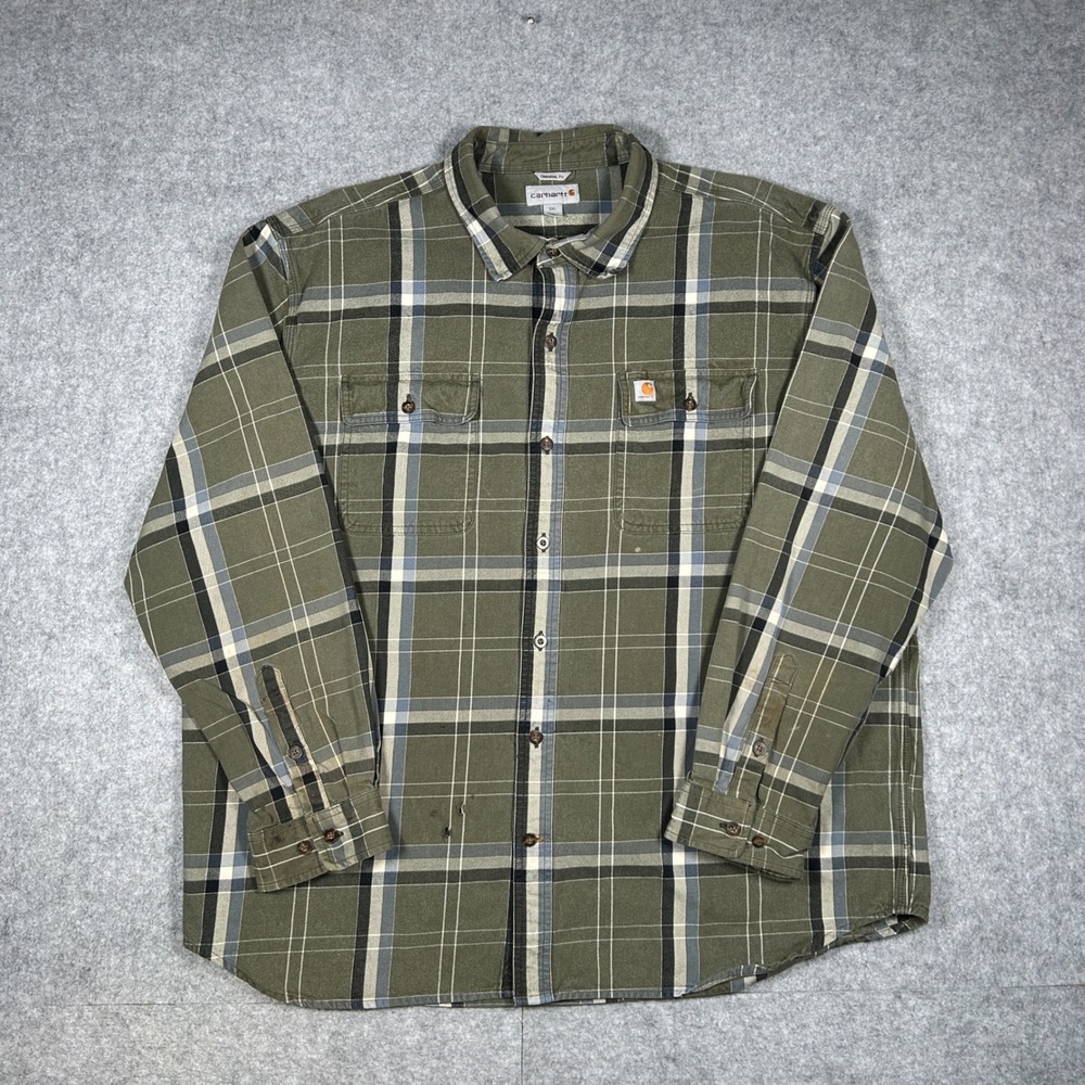 Carhartt Flannel Shirt Men 2XL XXL Green Original Fit Plaid Workwear Long Sleeve